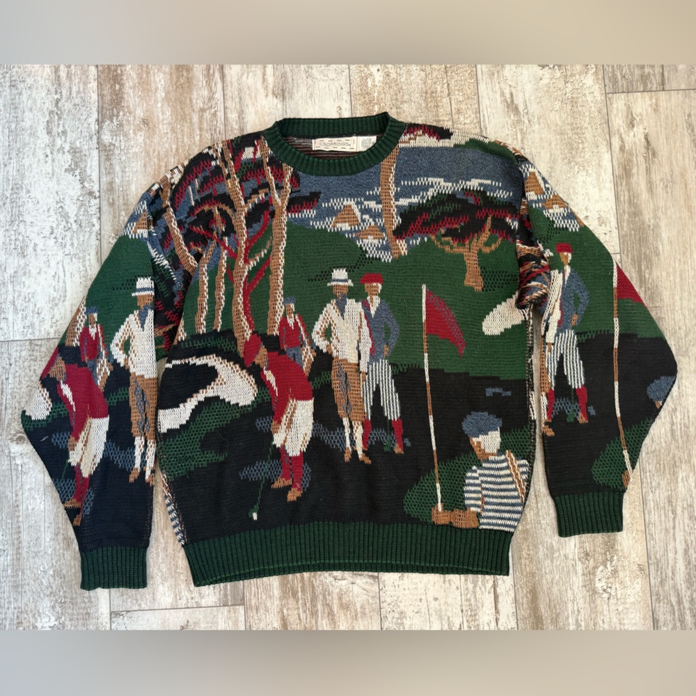 Vintage Crossings  Cotton Golf Scene Sweater Size XL